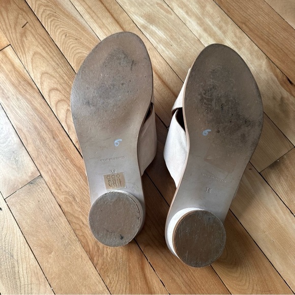 Won Hundred Penelope Nude Slide Sandals 38 Criss Cross Puffy Round circle heel - Picture 7 of 10